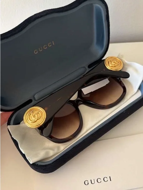 Gucci Brown Tortoiseshell Sunglasses with Gold Coin Medallions - Picture 2 of 6